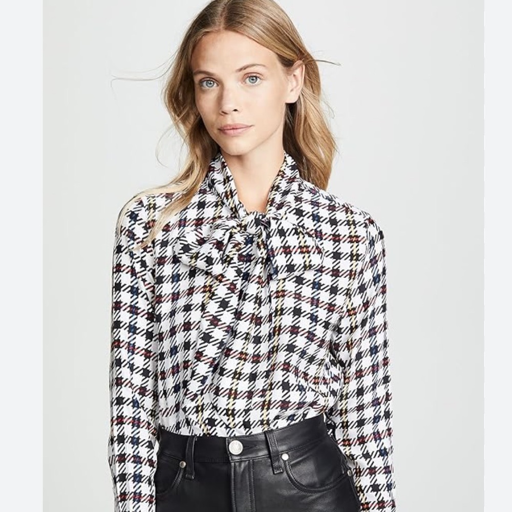 NWOT Equipment Women's Scholar Plaid Reverse Satin Luis Blouse